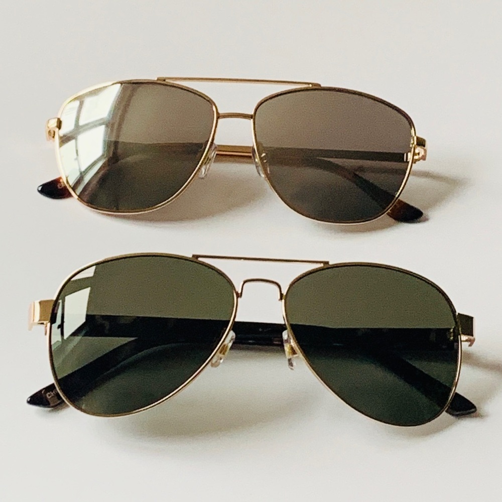 2 x High Quality Aviator Sunglasses Green & Silver Gray Lenses
